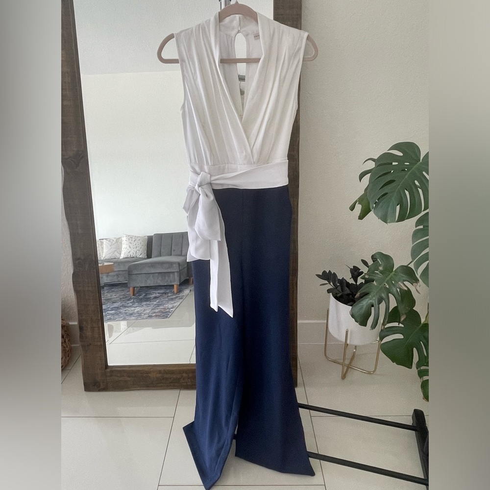 Blue and white jumpsuit
